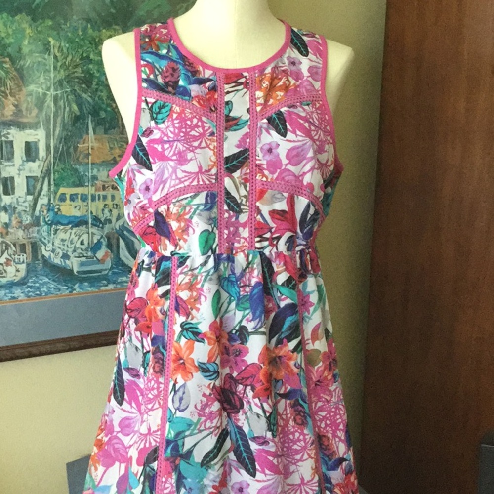 Tropical Floral Print Maxi, Nicole Miller, Size 8